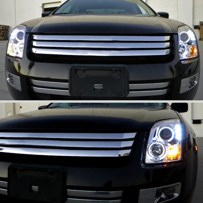 Ronnin - Compatible con Ford Fusion 2006-2009, reemplazo mejorado, faros delanteros de proyector LED de doble aro, par | Cromado