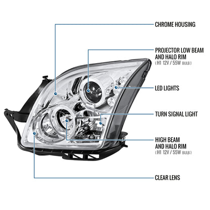 Ronnin - Compatible con Ford Fusion 2006-2009, reemplazo mejorado, faros delanteros de proyector LED de doble aro, par | Cromado
