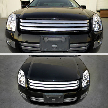 Ronnin - Compatible con Ford Fusion 2006-2009, reemplazo mejorado, faros delanteros de proyector LED de doble aro, par | Cromado