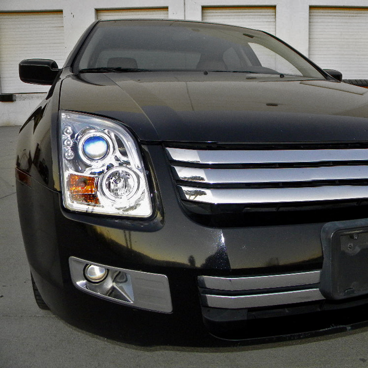 Ronnin - Compatible con Ford Fusion 2006-2009, reemplazo mejorado, faros delanteros de proyector LED de doble aro, par | Cromado