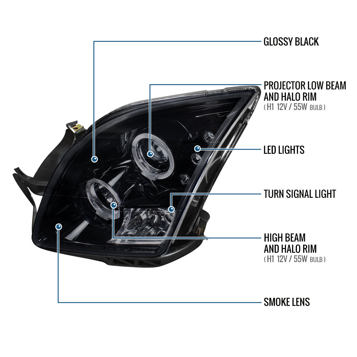 Ronnin - Compatible con Ford Fusion 2006-2009 Actualización Reemplazo Faros delanteros LED Proyector con doble halo | Negro Humo