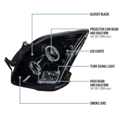 Ronnin - Compatible con Ford Fusion 2006-2009 Actualización Reemplazo Faros delanteros LED Proyector con doble halo | Negro Humo