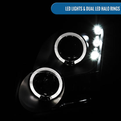 Ronnin - Compatible con Ford Fusion 2006-2009, par de faros delanteros con proyector LED de doble aro | Negro
