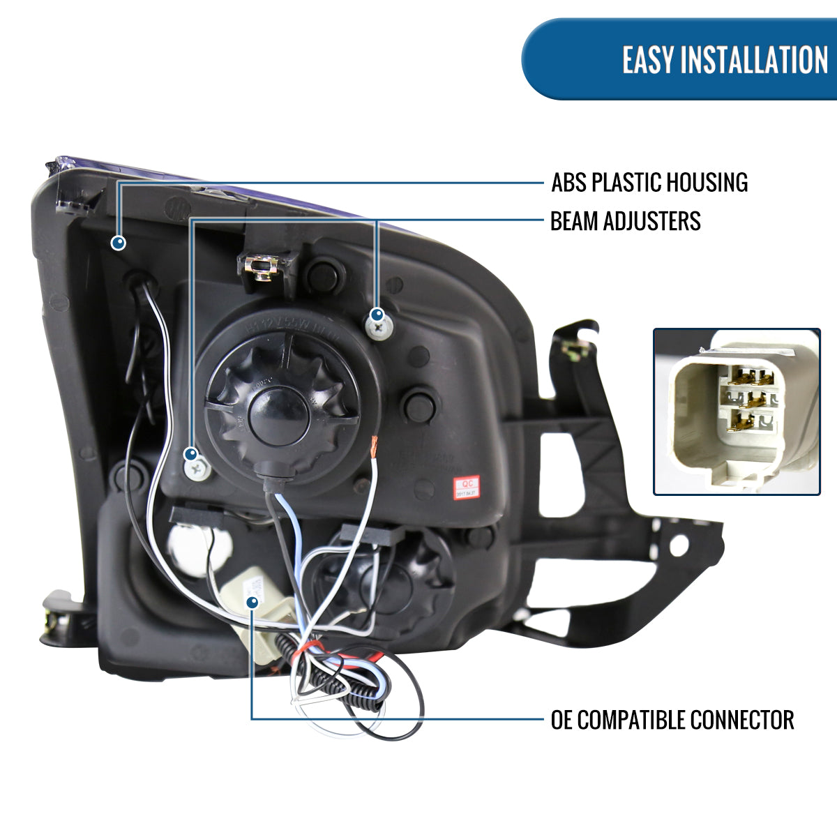 Ronnin - Compatible con Ford Fusion 2006-2009, par de faros delanteros con proyector LED de doble aro | Negro
