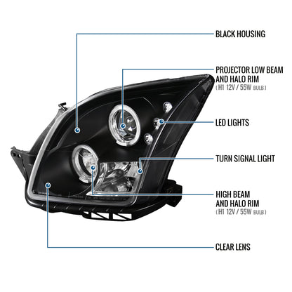 Ronnin - Compatible con Ford Fusion 2006-2009, par de faros delanteros con proyector LED de doble aro | Negro