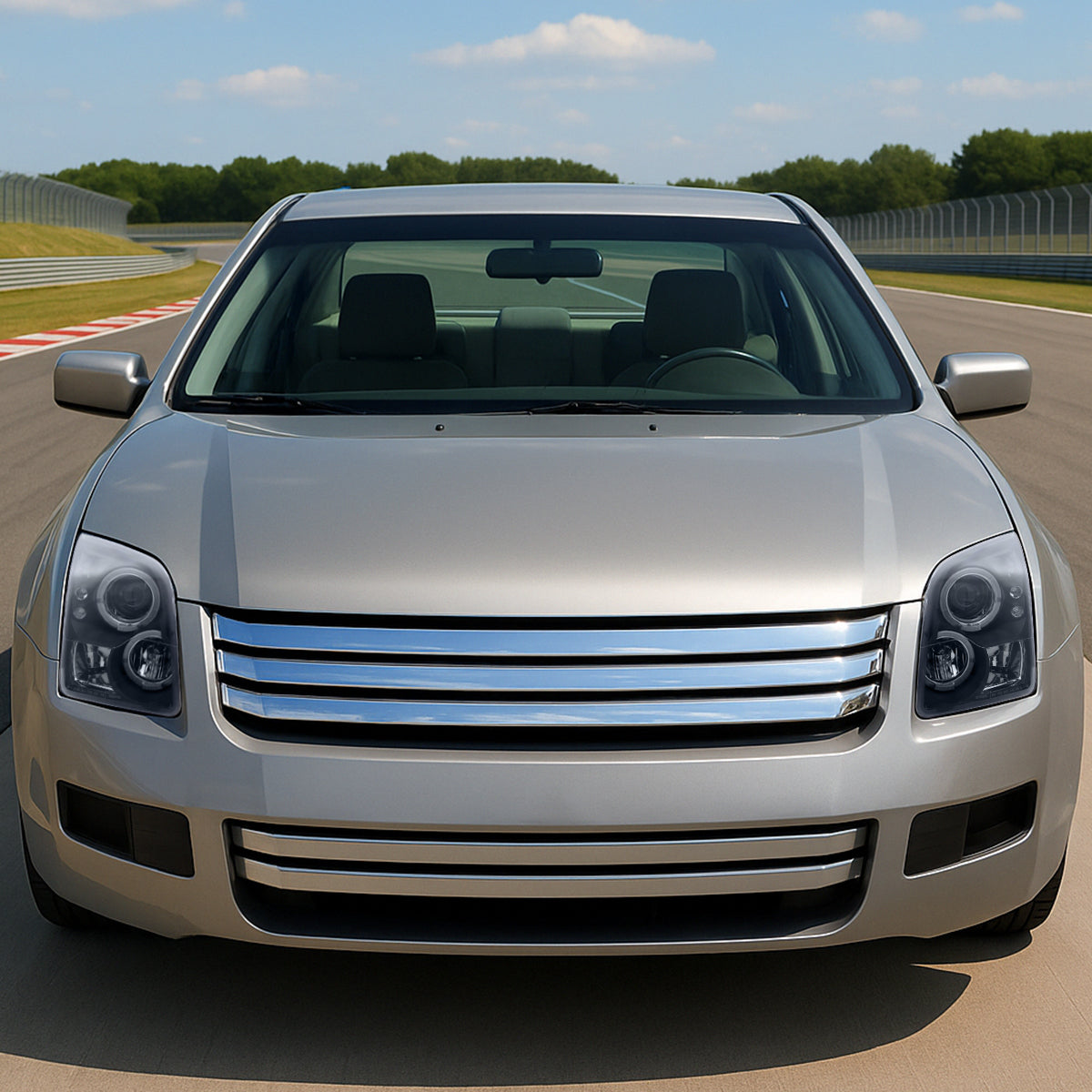Ronnin - Compatible con Ford Fusion 2006-2009, par de faros delanteros con proyector LED de doble aro | Negro
