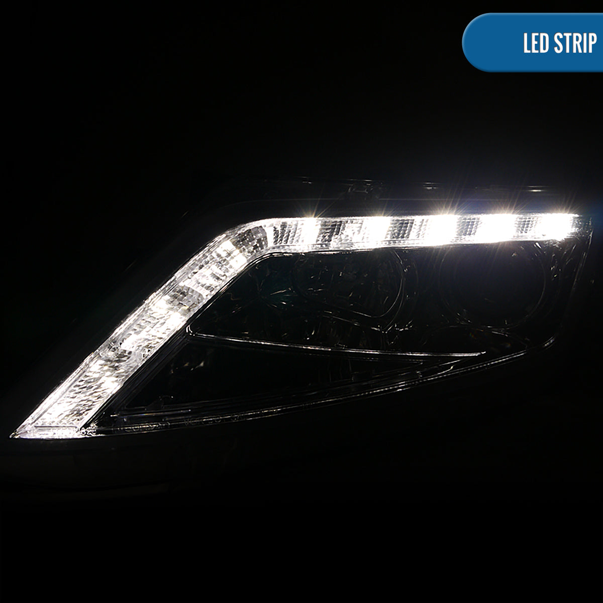 Ronnin - Faros delanteros con proyector LED de circulación diurna, repuesto mejorado para Ford Fusion 2010-2012, par | Cromado