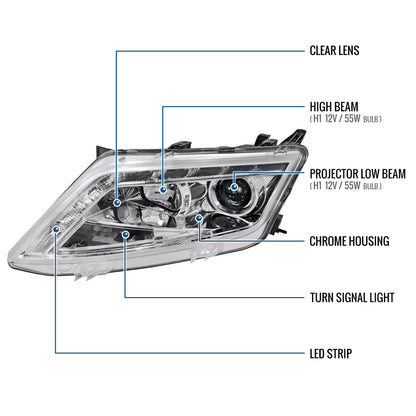 Ronnin - Faros delanteros con proyector LED de circulación diurna, repuesto mejorado para Ford Fusion 2010-2012, par | Cromado