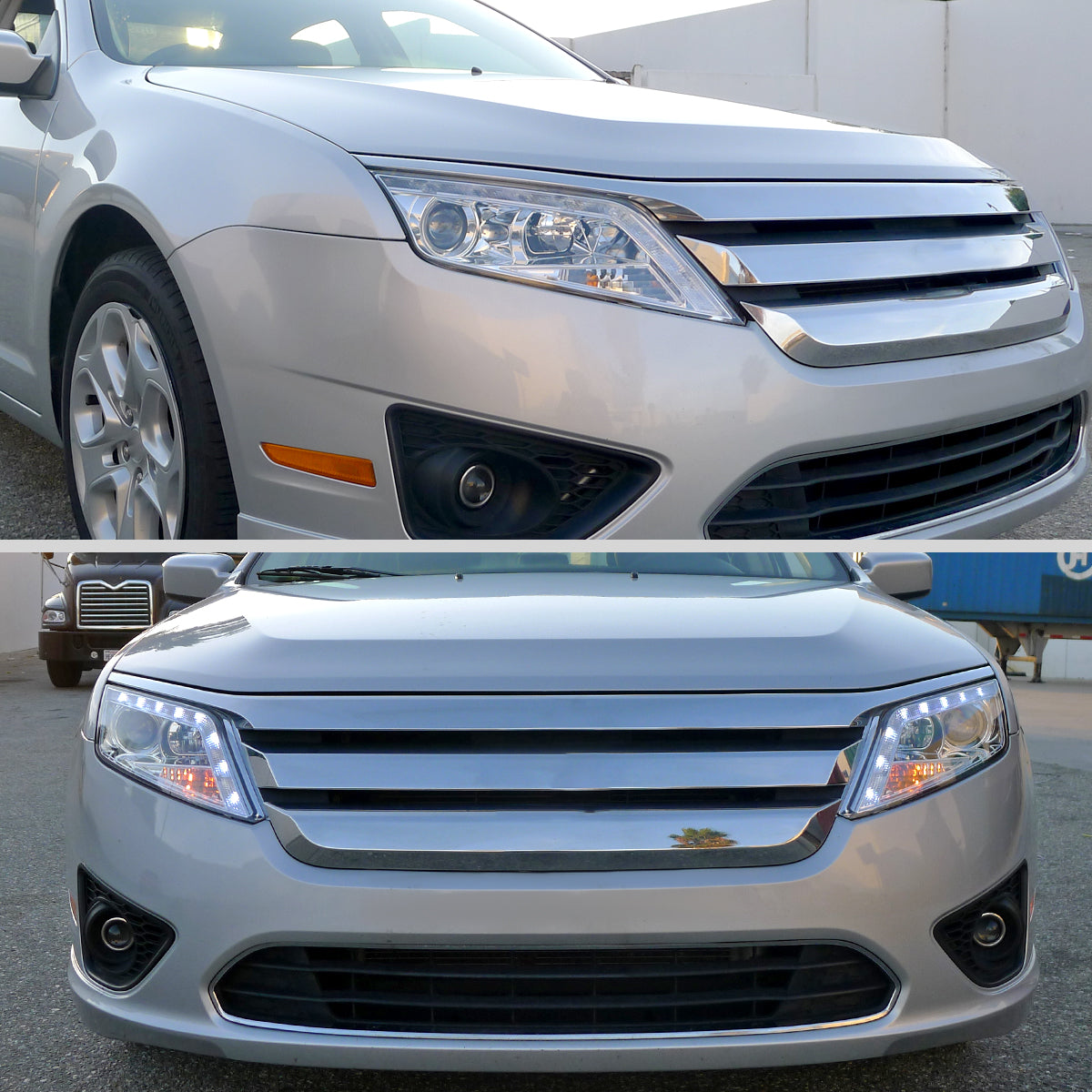 Ronnin - Faros delanteros con proyector LED de circulación diurna, repuesto mejorado para Ford Fusion 2010-2012, par | Cromado