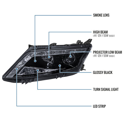 Ronnin - Faros delanteros con proyector LED de repuesto mejorados para Ford Fusion 2010-2012, par | Ahumado