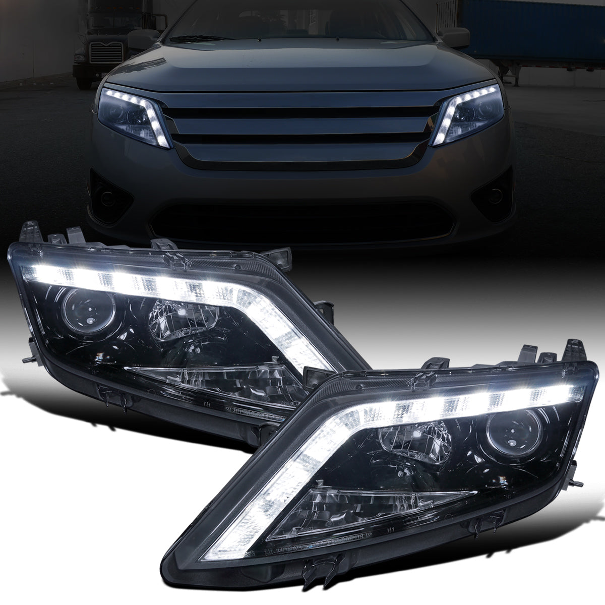 Ronnin - Faros delanteros con proyector LED de repuesto mejorados para Ford Fusion 2010-2012, par | Ahumado