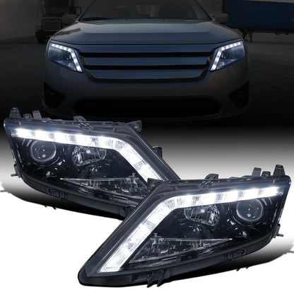 Ronnin - Faros delanteros con proyector LED de repuesto mejorados para Ford Fusion 2010-2012, par | Ahumado