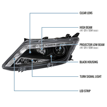 Ronnin - Conjunto de faros delanteros con proyector y luces LED de circulación diurna mejoradas, para Ford Fusion 2010-2012, par | Negros