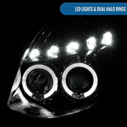 Ronnin - Compatible con Infiniti G35 Coupé 2 puertas 2003-2007 Faro proyector Xenón LED con doble halo | Cromado