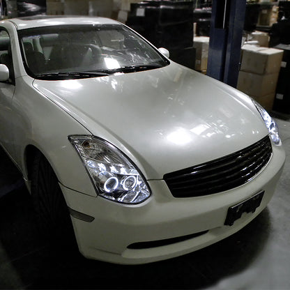 Ronnin - Compatible con Infiniti G35 Coupé 2 puertas 2003-2007 Faro proyector Xenón LED con doble halo | Cromado