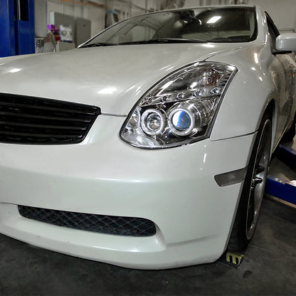 Ronnin - Compatible con Infiniti G35 Coupé 2 puertas 2003-2007 Faro proyector Xenón LED con doble halo | Cromado