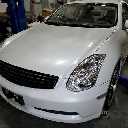 Ronnin - Compatible con Infiniti G35 Coupé 2 puertas 2003-2007 Faro proyector Xenón LED con doble halo | Cromado