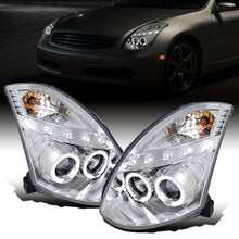 Ronnin - Compatible con Infiniti G35 Coupé 2 puertas 2003-2007 Faro proyector Xenón LED con doble halo | Cromado
