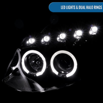 Ronnin - Compatible con Infiniti G35 Coupé 2003-2007 2 puertas Faros delanteros con proyector Xenon LED Dual Halo | Negro Ahumado