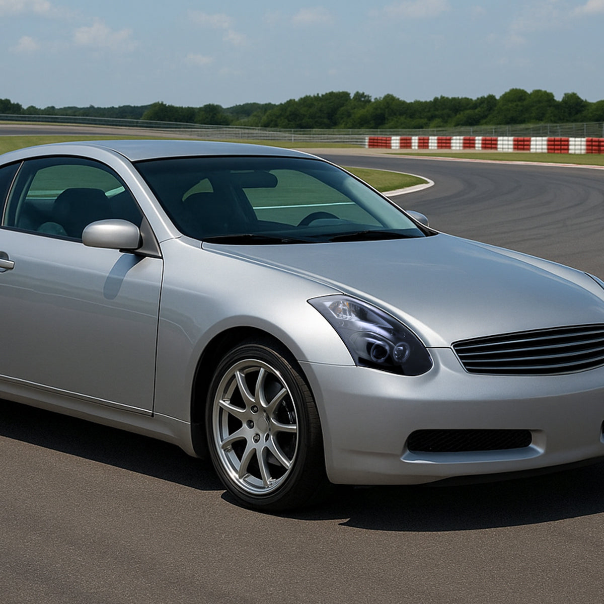 Ronnin - Compatible con Infiniti G35 Coupé 2003-2007 2 puertas Faros delanteros con proyector Xenon LED Dual Halo | Negro Ahumado