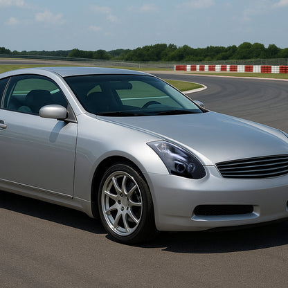 Ronnin - Compatible con Infiniti G35 Coupé 2003-2007 2 puertas Faros delanteros con proyector Xenon LED Dual Halo | Negro Ahumado