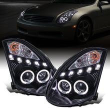 Ronnin - Compatible con Infiniti G35 Coupé 2003-2007 2 puertas Faros delanteros con proyector Xenon LED Dual Halo | Negro Ahumado