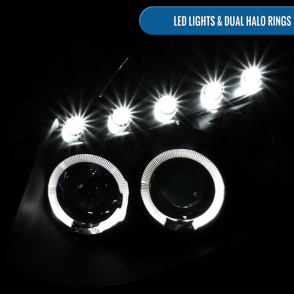 Ronnin - Se adapta a Infiniti G35 cupé 2 puertas 2003-2007, faros delanteros con proyector de aros de doble halo LED de xenón, par de ensamblajes | Negro