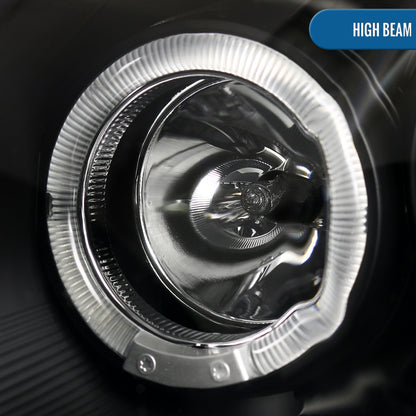 Ronnin - Se adapta a Infiniti G35 cupé 2 puertas 2003-2007, faros delanteros con proyector de aros de doble halo LED de xenón, par de ensamblajes | Negro