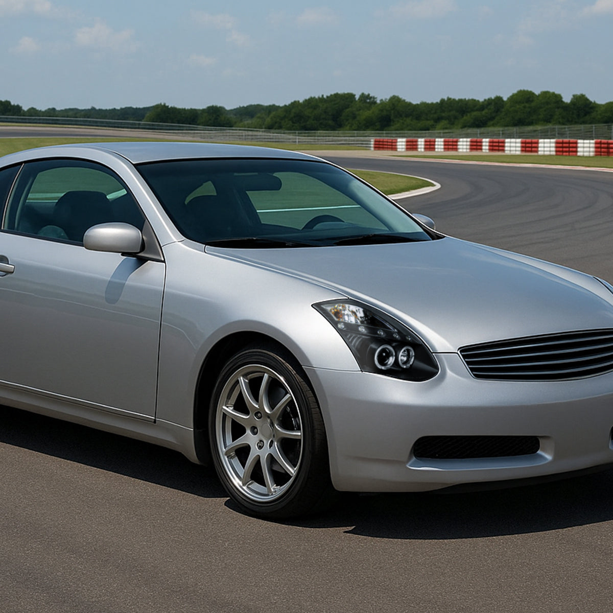 Ronnin - Se adapta a Infiniti G35 cupé 2 puertas 2003-2007, faros delanteros con proyector de aros de doble halo LED de xenón, par de ensamblajes | Negro