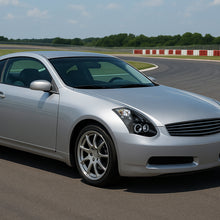 Ronnin - Se adapta a Infiniti G35 cupé 2 puertas 2003-2007, faros delanteros con proyector de aros de doble halo LED de xenón, par de ensamblajes | Negro