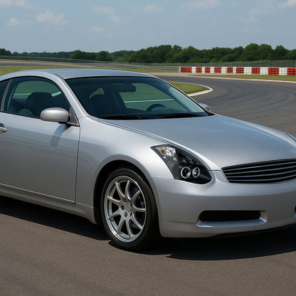 Ronnin - Se adapta a Infiniti G35 cupé 2 puertas 2003-2007, faros delanteros con proyector de aros de doble halo LED de xenón, par de ensamblajes | Negro