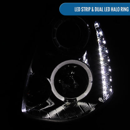 Ronnin - Fits 2005-2006 Infiniti G35 Sedan Projector Headlights LED Running Lights Assembly Pair | Chrome