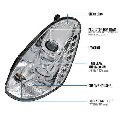 Ronnin - Fits 2005-2006 Infiniti G35 Sedan Projector Headlights LED Running Lights Assembly Pair | Chrome