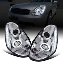Ronnin - Fits 2005-2006 Infiniti G35 Sedan Projector Headlights LED Running Lights Assembly Pair | Chrome