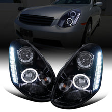 Ronnin - Fits 2005-2006 Infiniti G35 Sedan Projector Headlights LED Running Lights Assembly Pair | Black Smoke