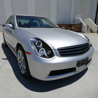 Ronnin - Fits 2005-2006 Infiniti G35 Sedan Projector Headlights LED Running Lights Assembly Pair | Black