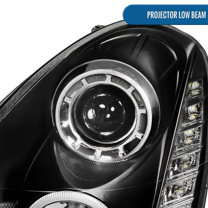 Ronnin - Fits 2005-2006 Infiniti G35 Sedan Projector Headlights LED Running Lights Assembly Pair | Black