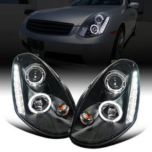 Ronnin - Fits 2005-2006 Infiniti G35 Sedan Projector Headlights LED Running Lights Assembly Pair | Black