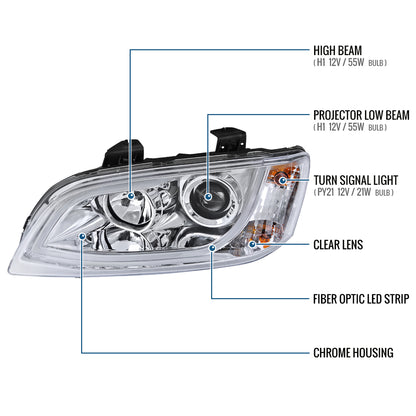 Ronnin - Fits 2008-2009 Pontiac G8 Upgraded Replacement LED Tube Running Lights Projector Headlights Assembly Pair | Chrome