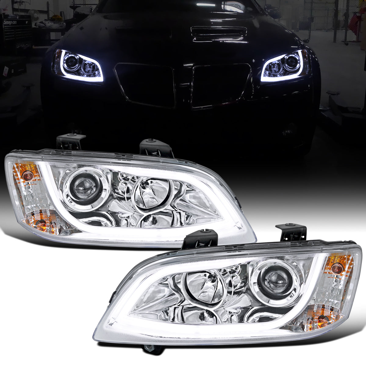 Ronnin - Fits 2008-2009 Pontiac G8 Upgraded Replacement LED Tube Running Lights Projector Headlights Assembly Pair | Chrome