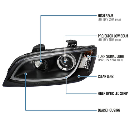 Ronnin - Fits 2008-2009 Pontiac G8 Upgraded Replacement LED Tube Running Lights Projector Headlights Assembly Pair | Black