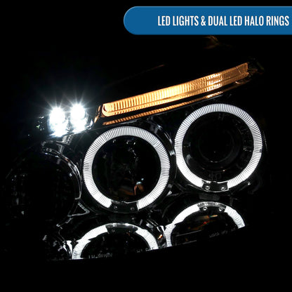 Ronnin - Fits 2006-2008 Volkswagen Golf MK5 Rabbit 2006-2010 Jetta LED Dual Halo Rims Angel Eye Projector Headlights Direct Replacement Pair | Chrome