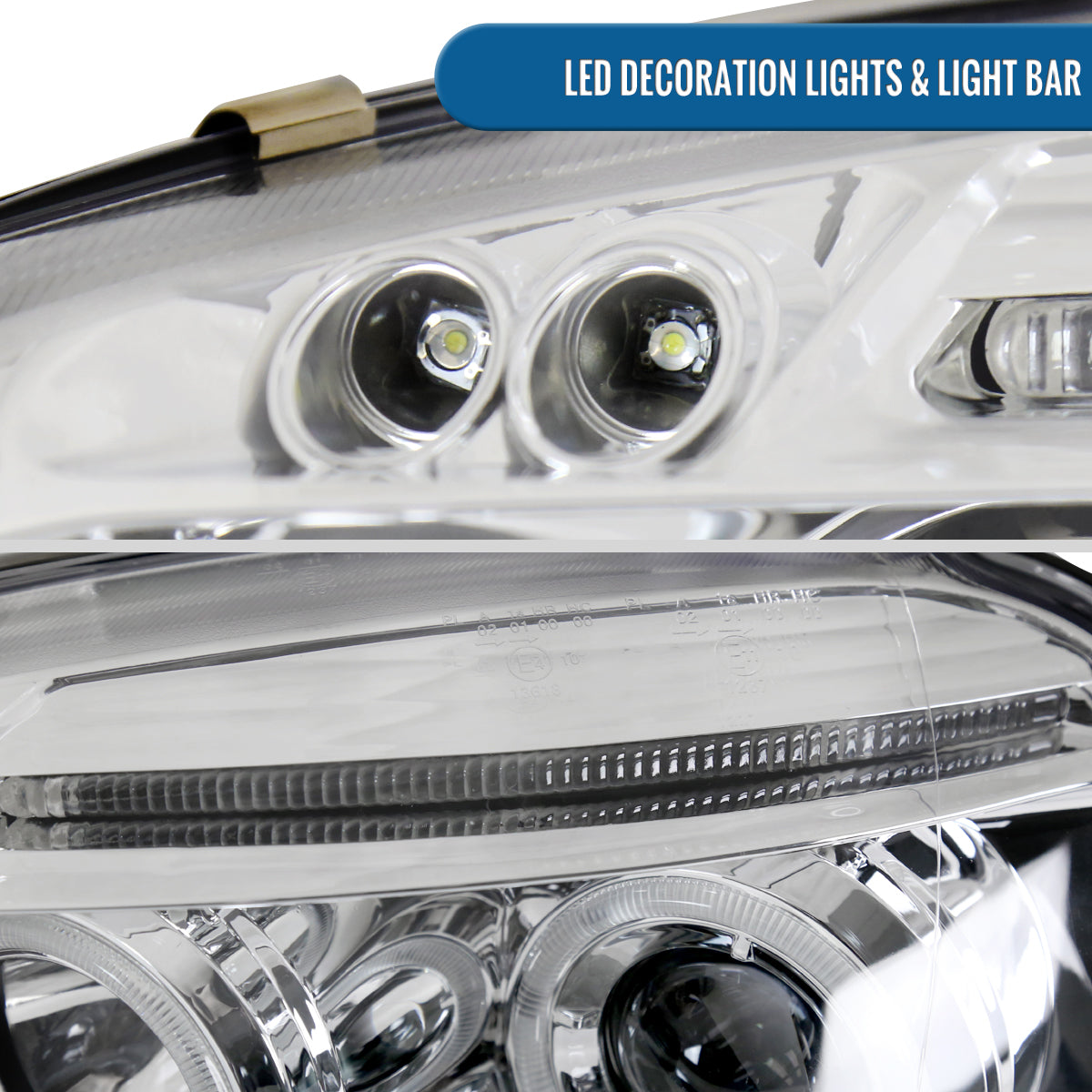 Ronnin - Fits 2006-2008 Volkswagen Golf MK5 Rabbit 2006-2010 Jetta LED Dual Halo Rims Angel Eye Projector Headlights Direct Replacement Pair | Chrome