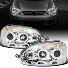 Ronnin - Fits 2006-2008 Volkswagen Golf MK5 Rabbit 2006-2010 Jetta LED Dual Halo Rims Angel Eye Projector Headlights Direct Replacement Pair | Chrome