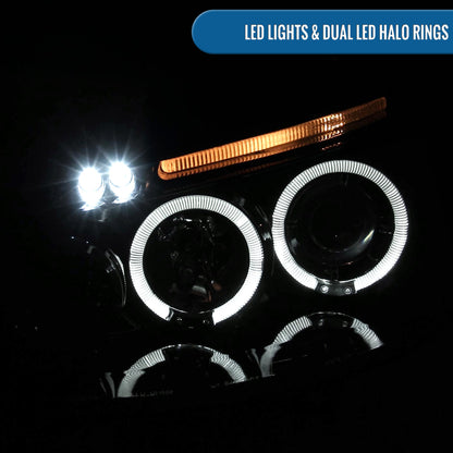 Ronnin - Fits 2006-2008 Volkswagen Golf MK5 Rabbit 2006-2010 Jetta LED Dual Halo Rims Angel Eye Projector Headlights Direct Replacement Pair | Black Smoke