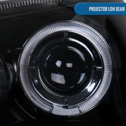 Ronnin - Fits 2006-2008 Volkswagen Golf MK5 Rabbit 2006-2010 Jetta LED Dual Halo Rims Angel Eye Projector Headlights Direct Replacement Pair | Black Smoke