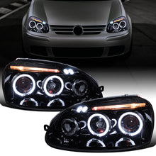 Ronnin - Fits 2006-2008 Volkswagen Golf MK5 Rabbit 2006-2010 Jetta LED Dual Halo Rims Angel Eye Projector Headlights Direct Replacement Pair | Black Smoke