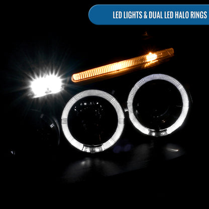 Ronnin - Fits 2006-2008 Volkswagen Golf MK5 Rabbit 2006-2010 Jetta LED Dual Halo Rims Angel Eye Projector Headlights Direct Replacement Pair | Black