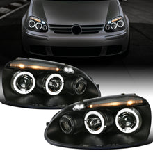 Ronnin - Fits 2006-2008 Volkswagen Golf MK5 Rabbit 2006-2010 Jetta LED Dual Halo Rims Angel Eye Projector Headlights Direct Replacement Pair | Black