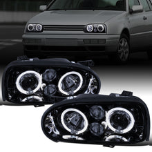 Ronnin - Fits 1993-1998 Volkswagen Golf Cabrio Upgrade Replacement LED Dual Rims Projector Headlights Assembly Pair | Black Smoke